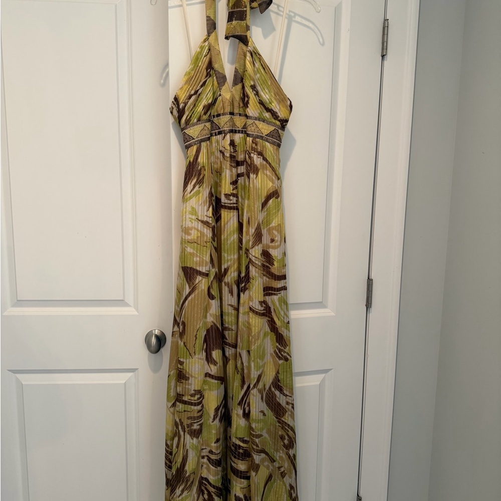 BCBGMaxAzria Olive Patterned Maxi Dress